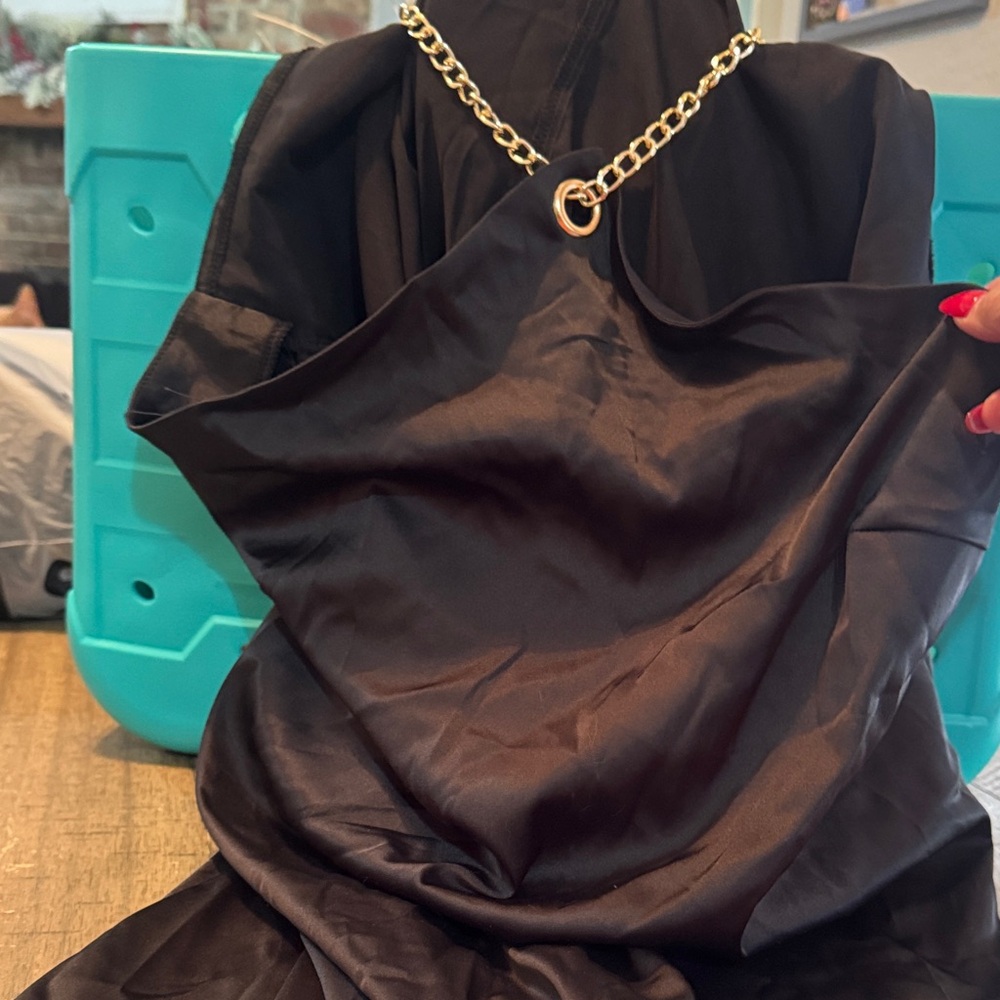 Black Dress with Gold Chain Strap